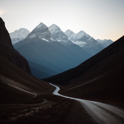 mountains, dawn, path, valley, road, nature, snow, west, sky, panorama, refreshing, fresh air, two levels, beauty, splendor, wilderness, untouched, freedom, picturesque, mountain trail