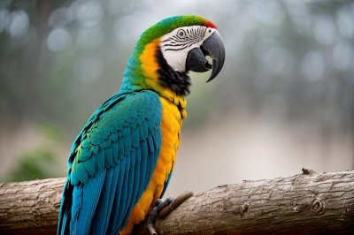 macaw, exotic bird, colorful feathers, nature, zoo, parrot, wildlife, flight, bark, perched bird, blue, yellow, large beak, natural colors, wood, sunny day, wild animal, avian world, intense gaze, amazon