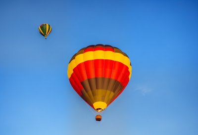 hot air balloon, aircraft, rhineland-palatinate, palatinate, germany, summer evening, pfalz, pfalz gas, werbung, werbebanner, industrie, hintergrund, rheinland-pfalz, gelb, rot, blauer himmel, schönwetter, abenteuer, sport, natur, Herxheim bei Landau/Pfalz, Rhineland-Palatinate, Germany