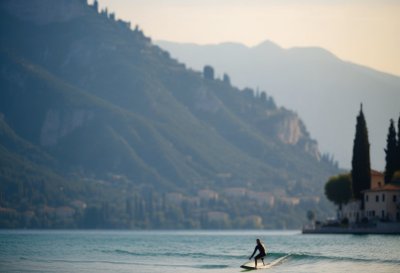 lake, outdoors, water sports, light, mood, garda, surfing, waves