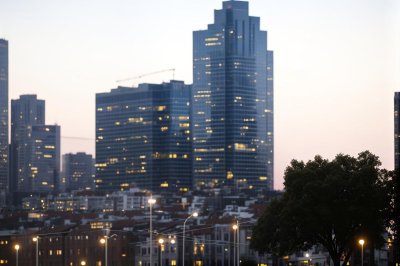 buildings, cityscape, architecture, nature, evening, tower, tall, skyscrapers, lights, cars, people, trees