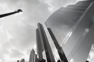 building, tower, tall, skyscraper, modern, glass, sky, lamp, urban, metropolis, offices, nature, perspective
