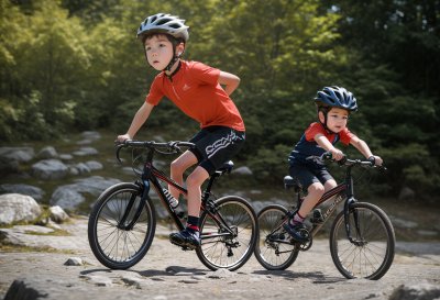boy, bicycle, stunt, child, riding, descending, slope, stone, concrete, park, nature, autumn, trees, colors, sports, recreation, lifestyle, adrenalin