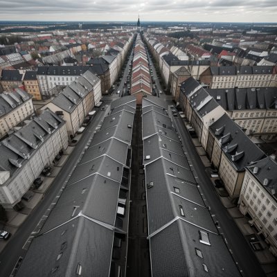 roof, houses, buildings, cityscape, poland, city, town, blocks, roofs, towers, people, cars, urban, aerial view, horizon