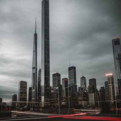 cityscape, buildings, metropolis, evening, lights, cars, shops, people, street, urban, skyscrapers, towers, tall