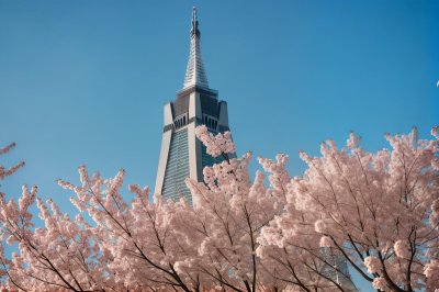olympic tower munich, olympia tower, olympic park, munich, television tower, architecture, spring, cherry tree, blossoms, nature, outdoors, ornamental cherry, cherry blossom, mobile wallpaper, iphone background