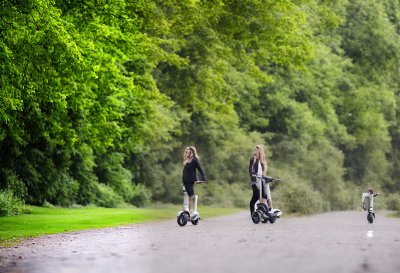 girl, nature, electric scooter, trees, grass, sports, recreation, lifestyle