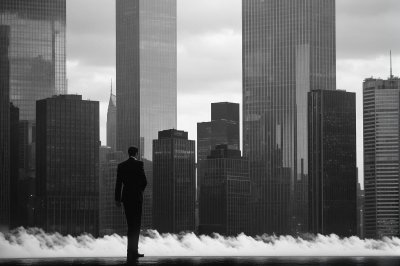 skyscrapers, city, office building, black-and-white, black and white photo, glass facades, urban, architecture, road