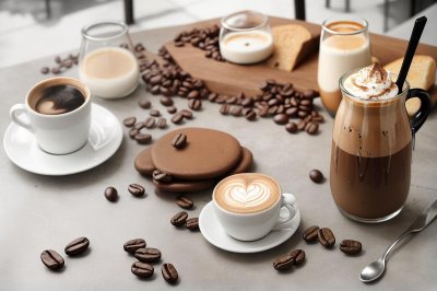 coffee, café, latte, cappuccino, espresso, barista, latte art, coffee beans, grinder, iced coffee, hot coffee, café interior, coffee shop, cozy café, coffee culture, breakfast, croissant, coffee lifestyle, caffeine, mug, takeaway coffee, americano, coffee cup, flat lay, cup, ai generated