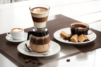 coffee, café, latte, cappuccino, espresso, barista, latte art, coffee beans, grinder, iced coffee, hot coffee, café interior, coffee cup, coffee shop, cozy café, coffee culture, breakfast, croissant, coffee lifestyle, caffeine, mug, takeaway coffee, americano, flat lay, cup, ai generated