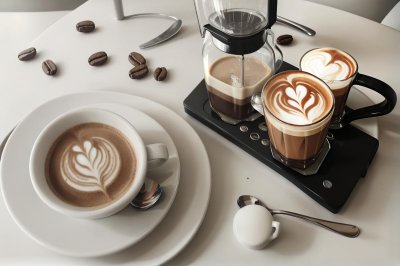 coffee, café, latte, cappuccino, espresso, barista, latte art, coffee beans, grinder, iced coffee, hot coffee, café interior, coffee shop, cozy café, coffee culture, breakfast, croissant, coffee lifestyle, caffeine, mug, coffee cup, takeaway coffee, americano, flat lay, cup, ai generated