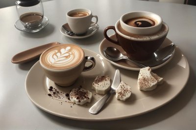 coffee, café, latte, coffee cup, cappuccino, espresso, barista, latte art, coffee beans, grinder, iced coffee, hot coffee, café interior, coffee shop, cozy café, coffee culture, breakfast, croissant, coffee lifestyle, caffeine, mug, takeaway coffee, americano, flat lay, cup, ai generated