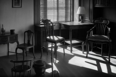 chair, room, furniture, seat, contrast, shadows, light, dark, office, meeting, conference, business