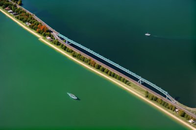 aerial, lake, bridge, boat, nature, landscape, summer, water, field, architecture, swamp, wetland, China, Yunnan, Honghe Hani and Yi Autonomous Prefecture