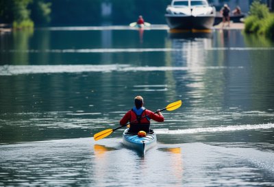kayak, rowing, river, water, sport, city, team, recreational, landscape, group, training, race, calm, exercise, aerial view, four, nature, water sport, reflection, glitter, outdoors