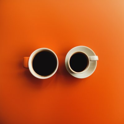 coffee, caffeine, cup, drink, orange, two, symmetry, minimalism, texture, foam, companionship, dessert, snacks, cozy, relaxation, bright, homey, aesthetic, culture, handmade, coffee cup, hot