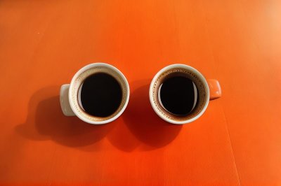 coffee, caffeine, cup, drink, orange, two, symmetry, minimalism, texture, foam, companionship, dessert, snacks, cozy, relaxation, bright, homey, aesthetic, culture, handmade, coffee cup, hot